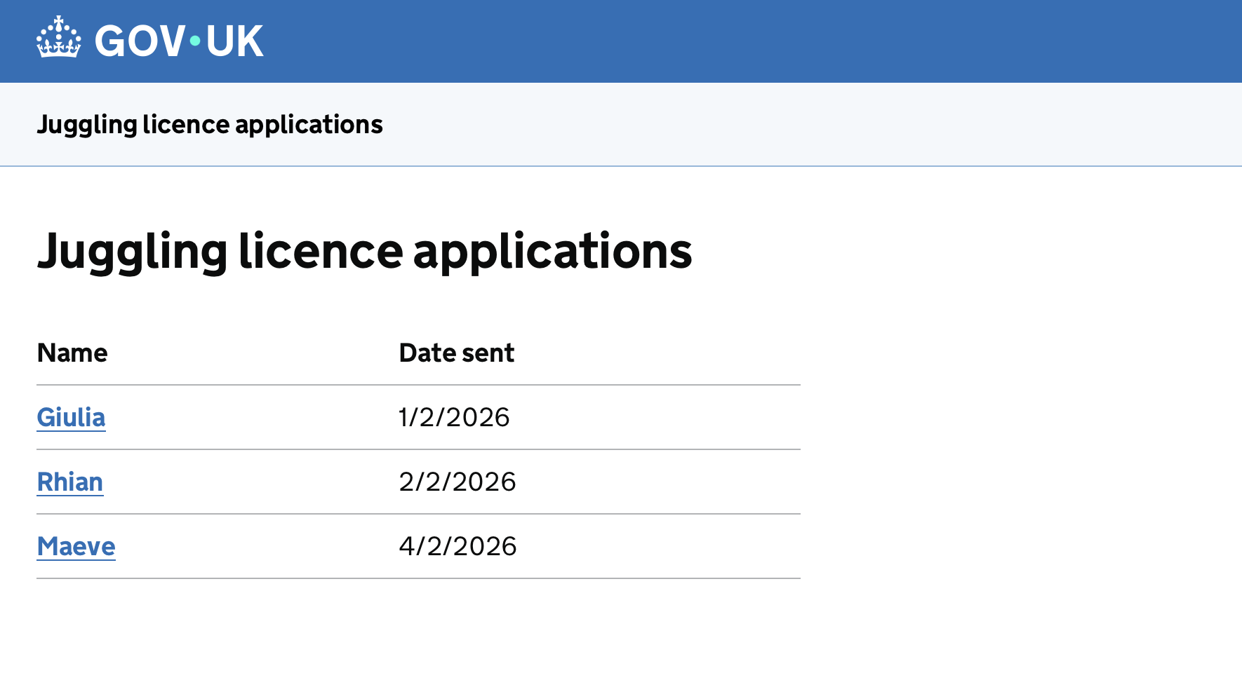 Screenshot showing a table with 3 applications